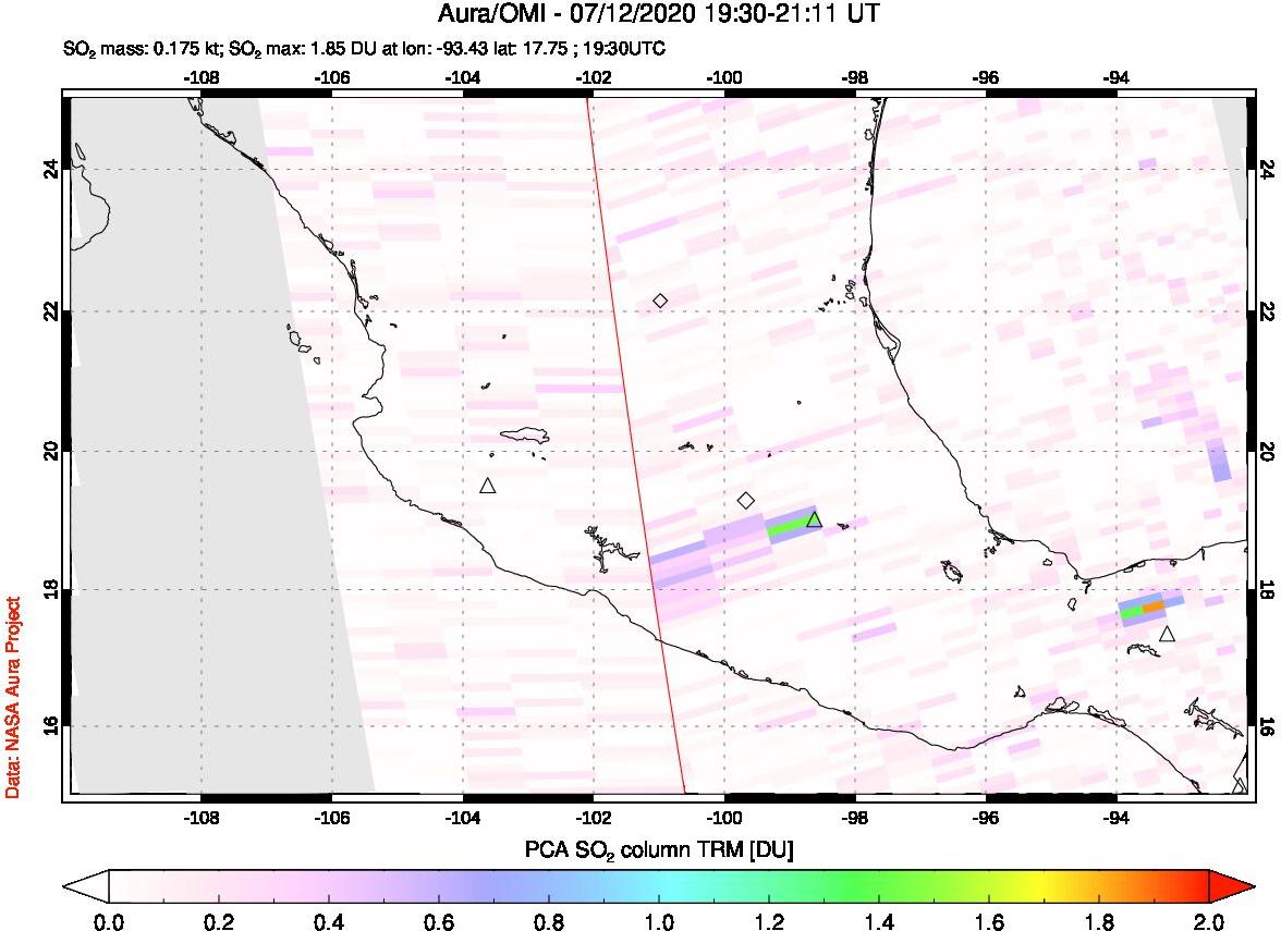 A sulfur dioxide image over Mexico on Jul 12, 2020.
