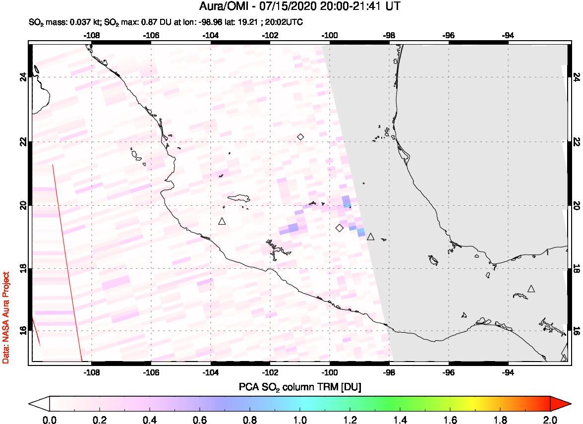 A sulfur dioxide image over Mexico on Jul 15, 2020.