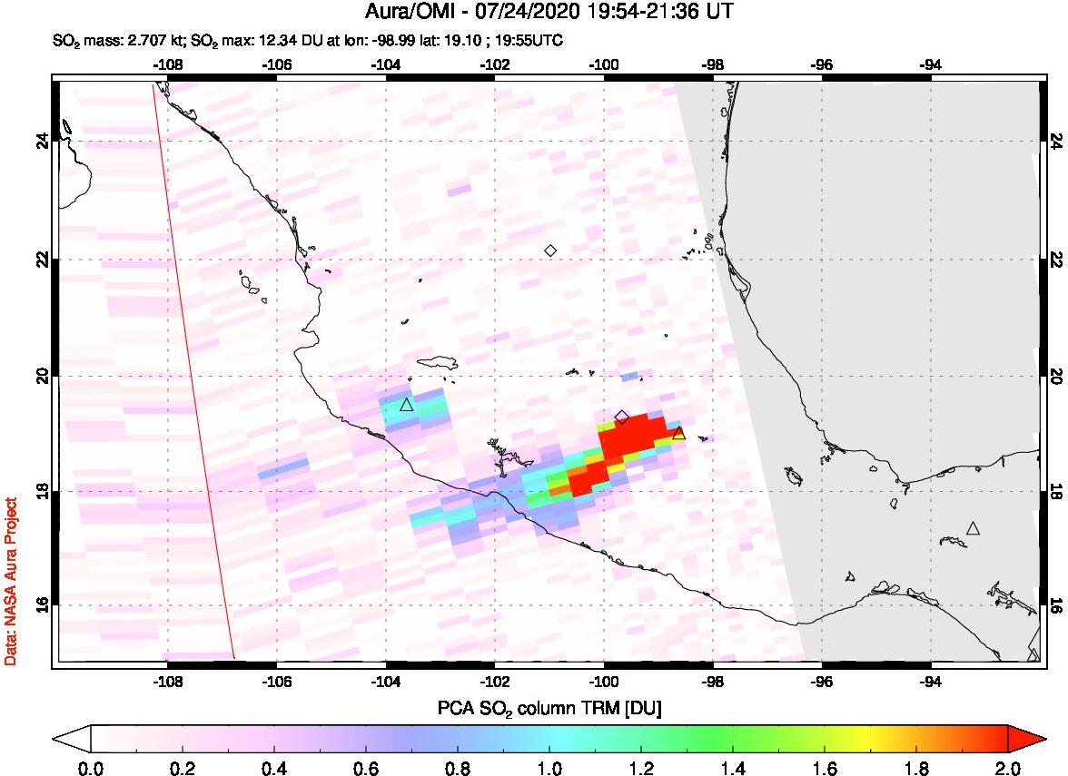 A sulfur dioxide image over Mexico on Jul 24, 2020.