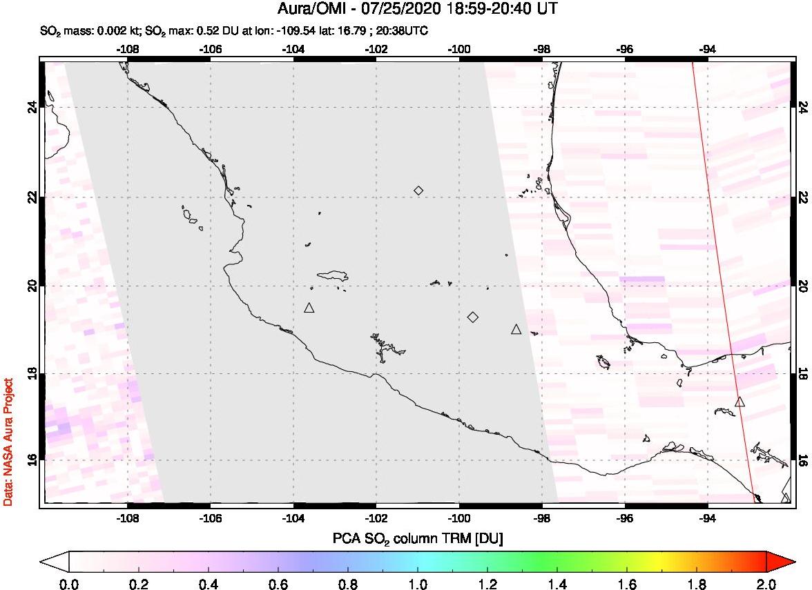 A sulfur dioxide image over Mexico on Jul 25, 2020.