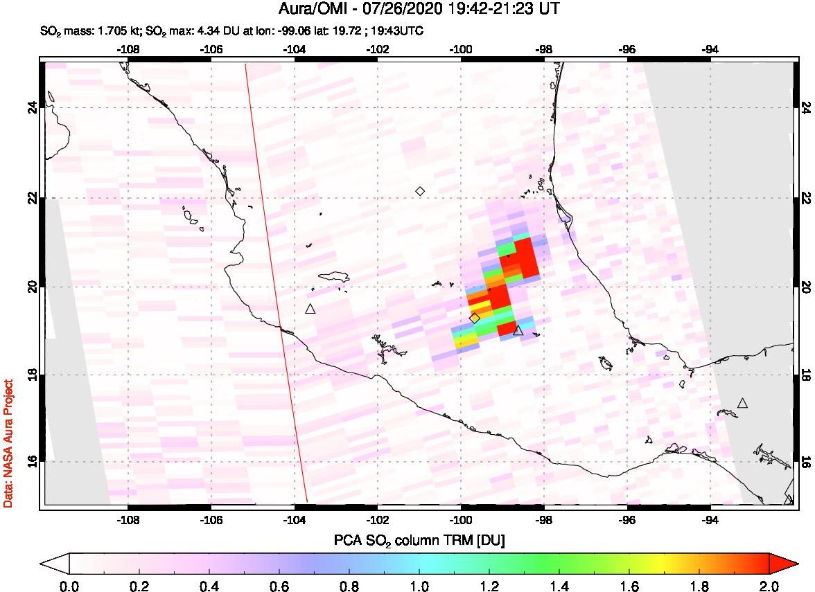 A sulfur dioxide image over Mexico on Jul 26, 2020.