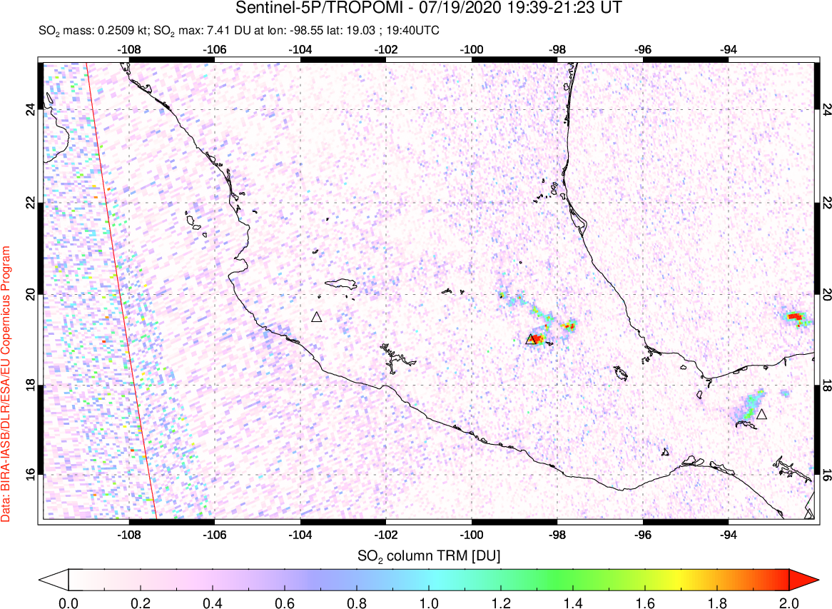 A sulfur dioxide image over Mexico on Jul 19, 2020.
