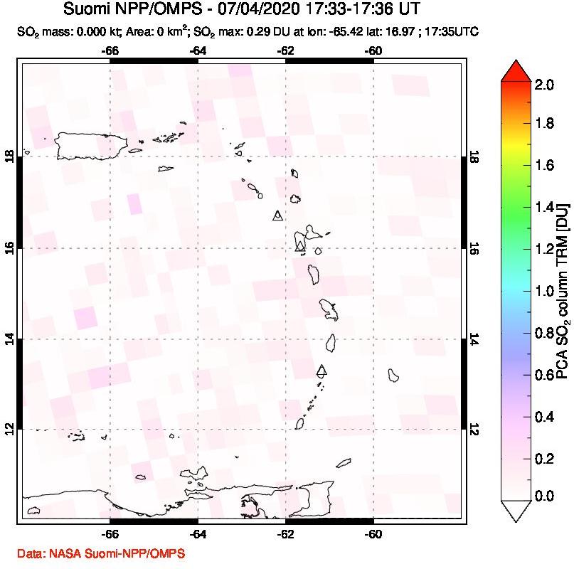 A sulfur dioxide image over Montserrat, West Indies on Jul 04, 2020.