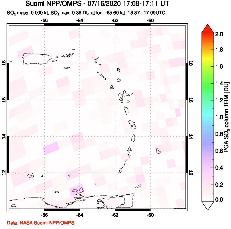 A sulfur dioxide image over Montserrat, West Indies on Jul 16, 2020.