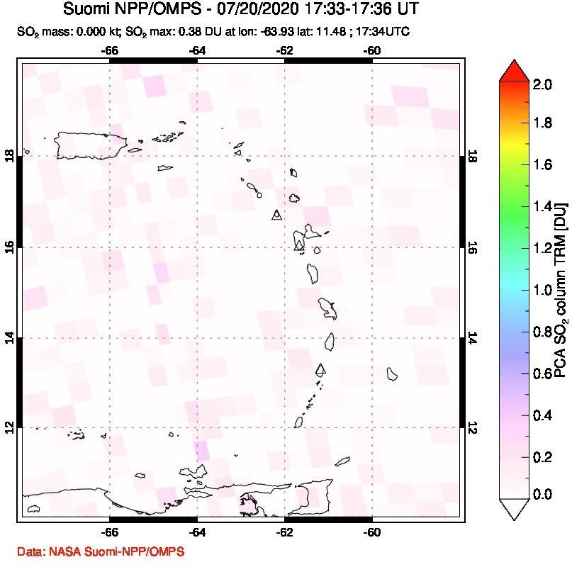 A sulfur dioxide image over Montserrat, West Indies on Jul 20, 2020.