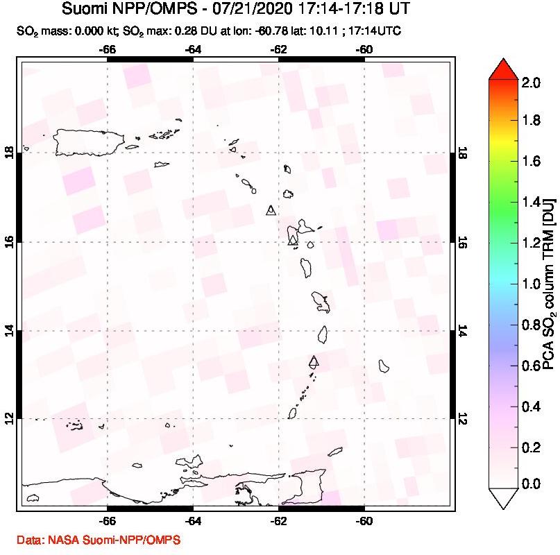 A sulfur dioxide image over Montserrat, West Indies on Jul 21, 2020.
