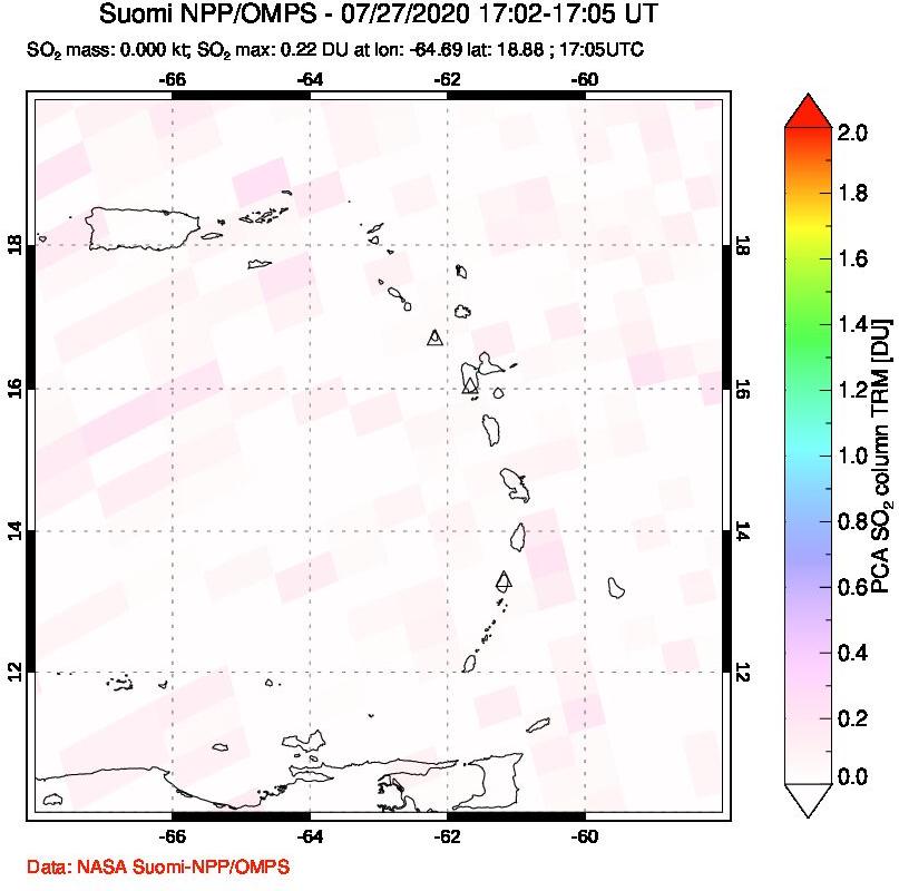 A sulfur dioxide image over Montserrat, West Indies on Jul 27, 2020.