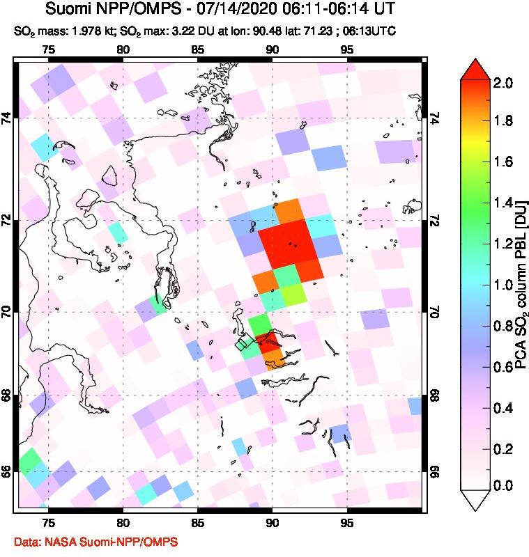 A sulfur dioxide image over Norilsk, Russian Federation on Jul 14, 2020.