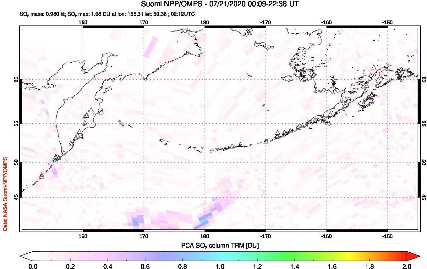 A sulfur dioxide image over North Pacific on Jul 21, 2020.