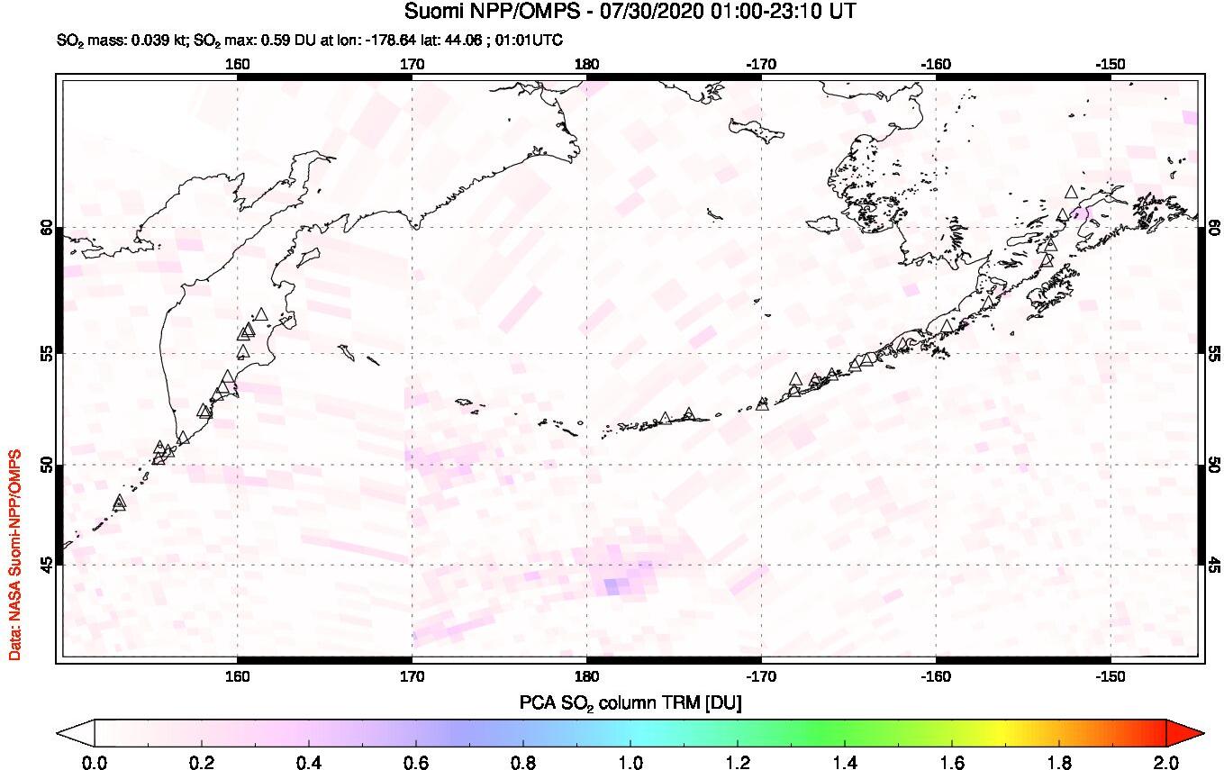 A sulfur dioxide image over North Pacific on Jul 30, 2020.