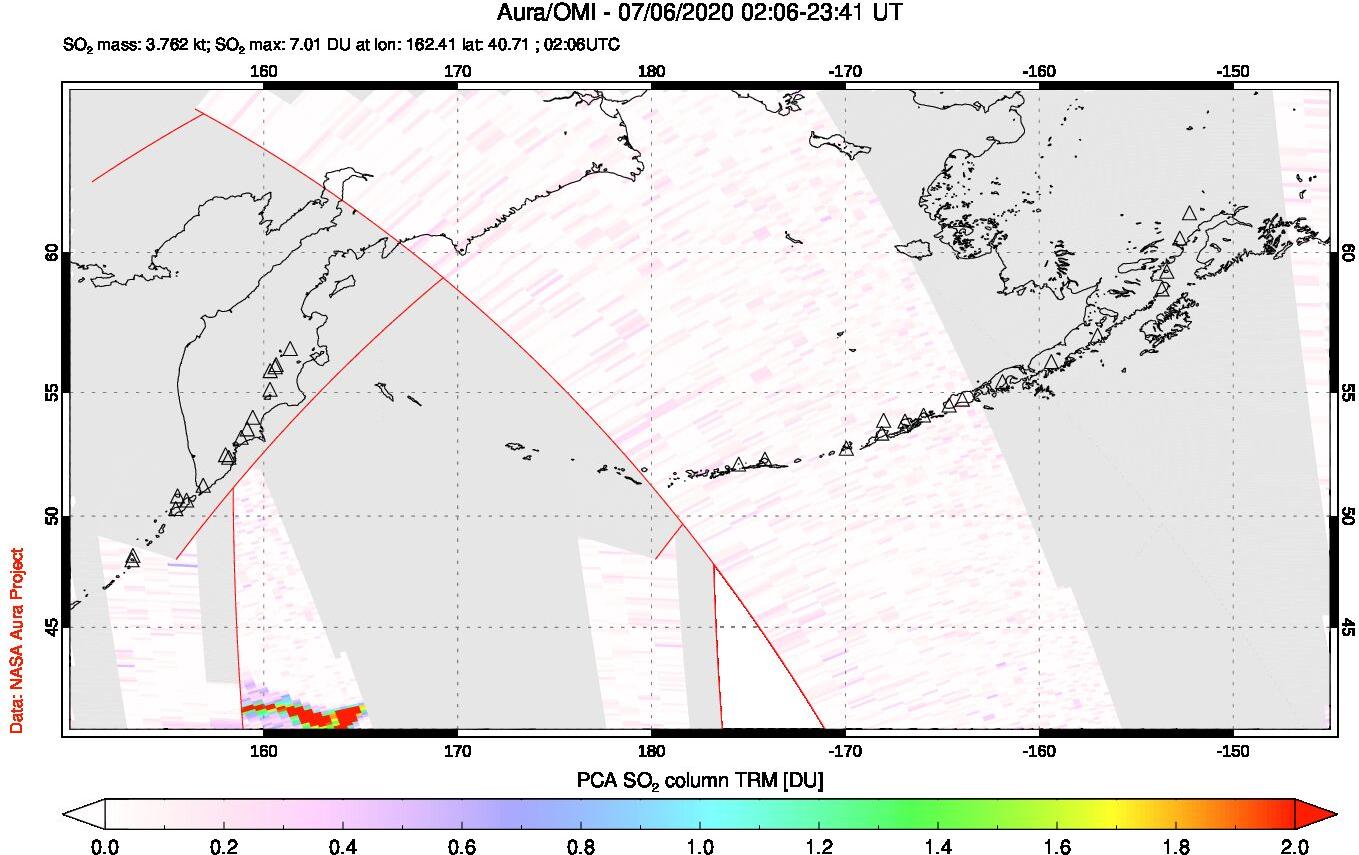 A sulfur dioxide image over North Pacific on Jul 06, 2020.
