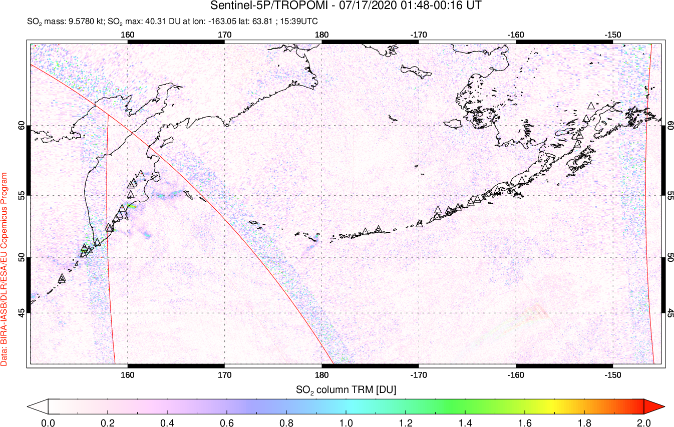 A sulfur dioxide image over North Pacific on Jul 17, 2020.