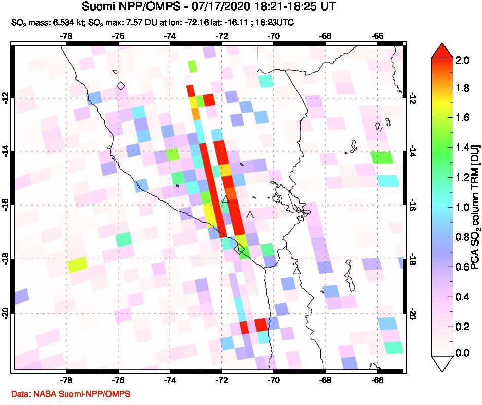 A sulfur dioxide image over Peru on Jul 17, 2020.