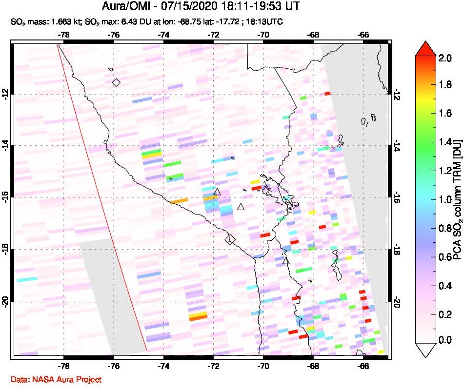 A sulfur dioxide image over Peru on Jul 15, 2020.
