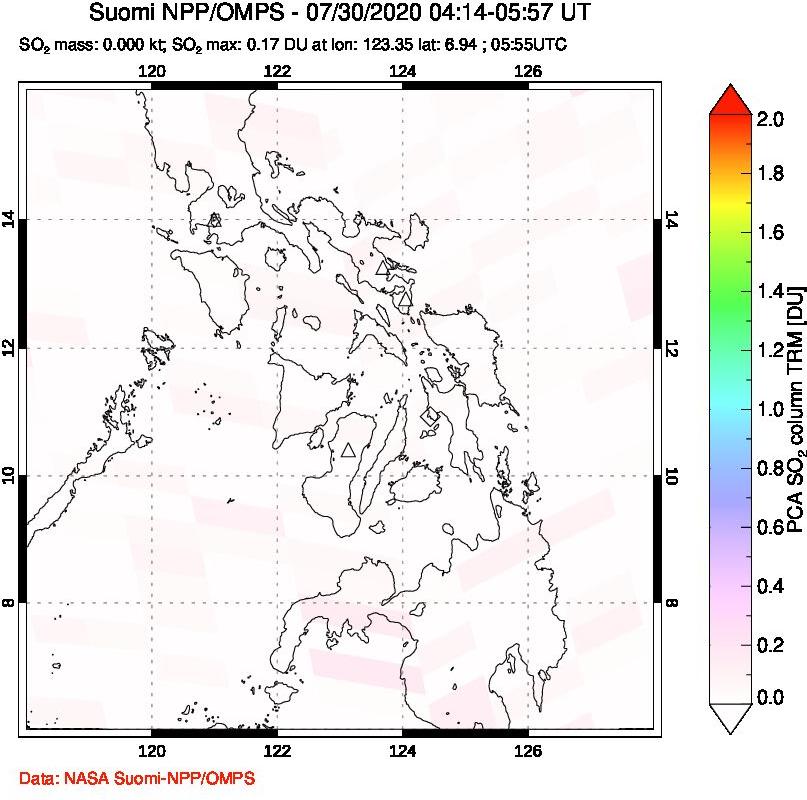 A sulfur dioxide image over Philippines on Jul 30, 2020.