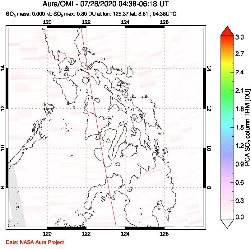 A sulfur dioxide image over Philippines on Jul 28, 2020.