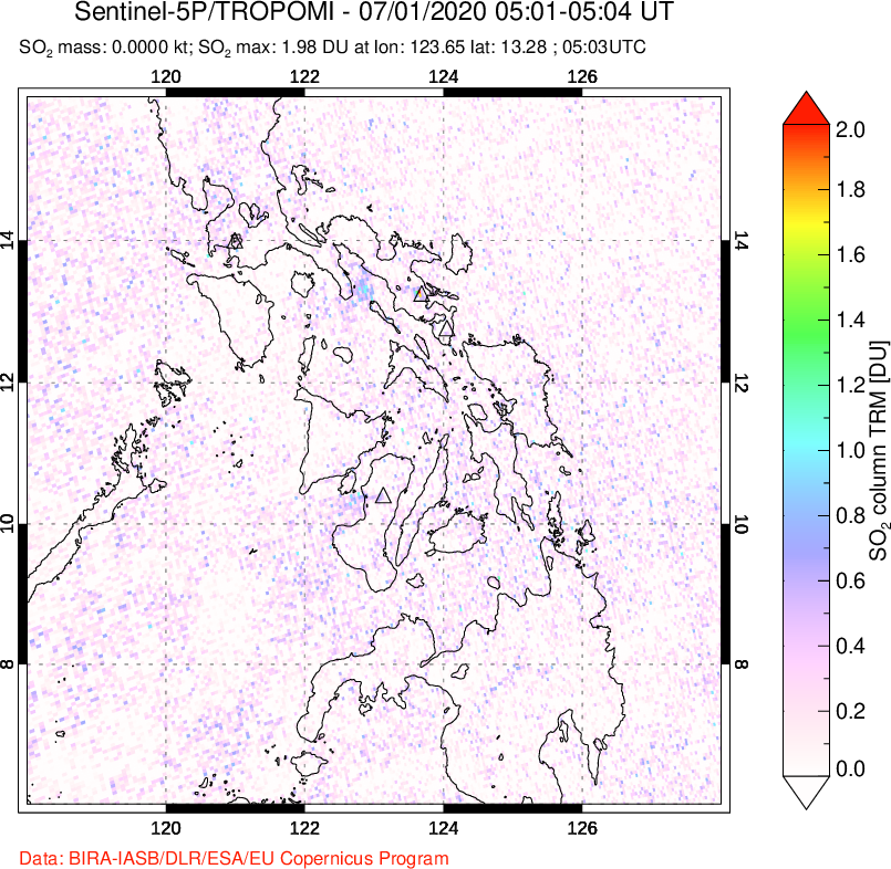 A sulfur dioxide image over Philippines on Jul 01, 2020.