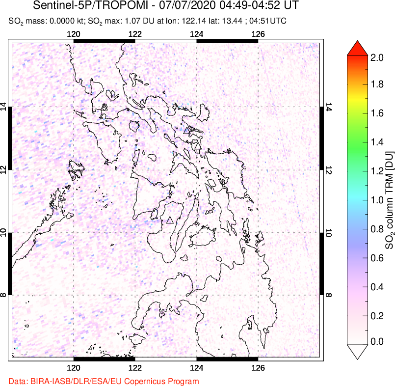A sulfur dioxide image over Philippines on Jul 07, 2020.