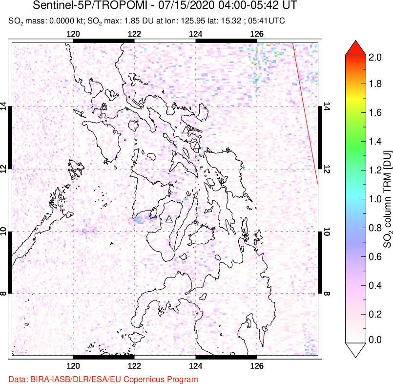 A sulfur dioxide image over Philippines on Jul 15, 2020.