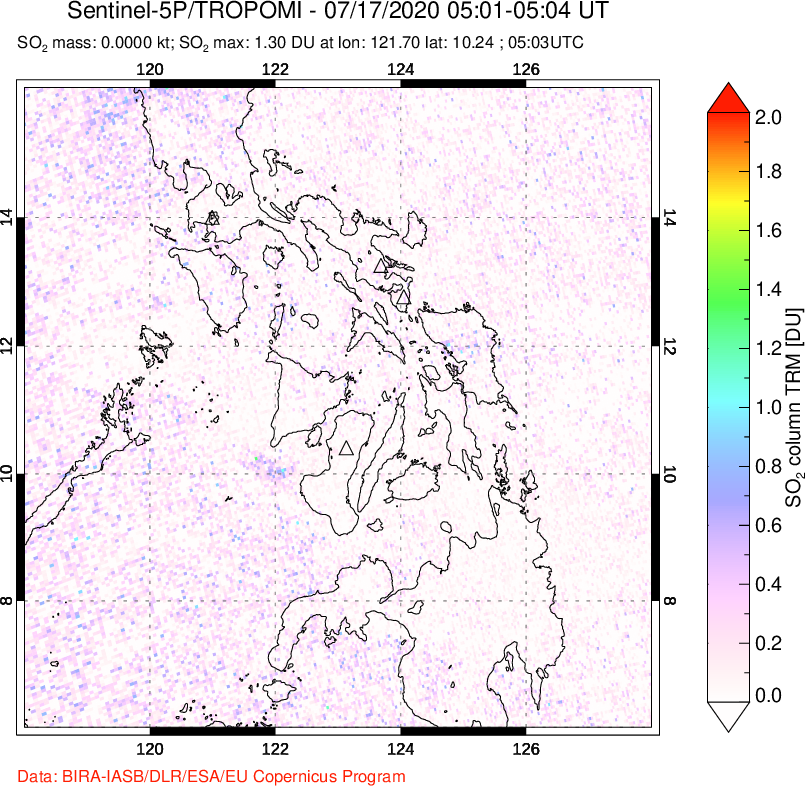 A sulfur dioxide image over Philippines on Jul 17, 2020.