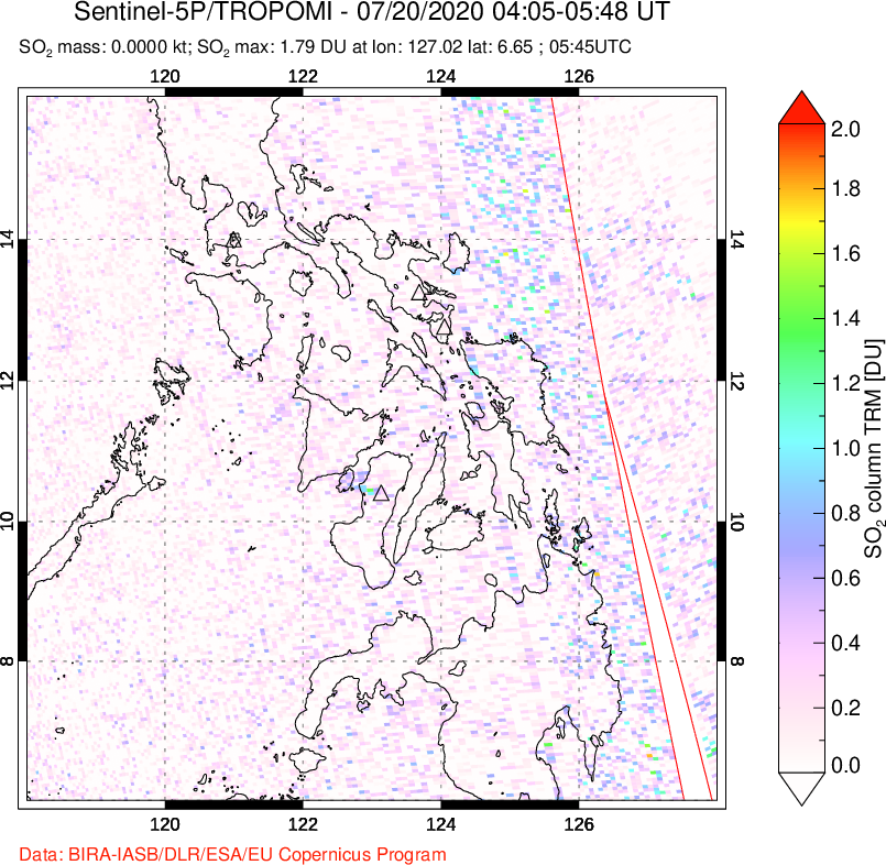 A sulfur dioxide image over Philippines on Jul 20, 2020.