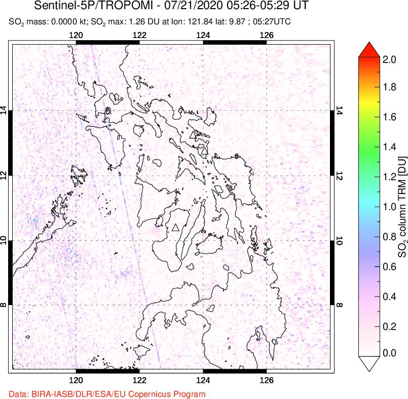 A sulfur dioxide image over Philippines on Jul 21, 2020.