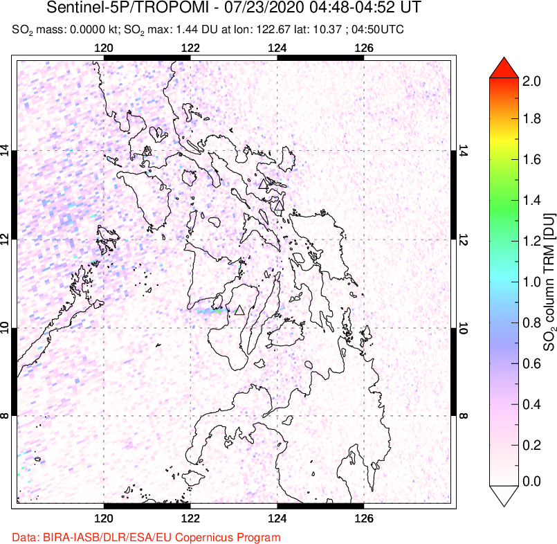 A sulfur dioxide image over Philippines on Jul 23, 2020.