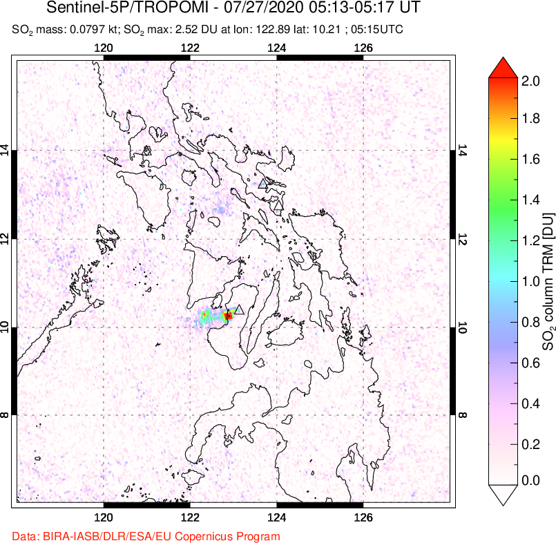 A sulfur dioxide image over Philippines on Jul 27, 2020.