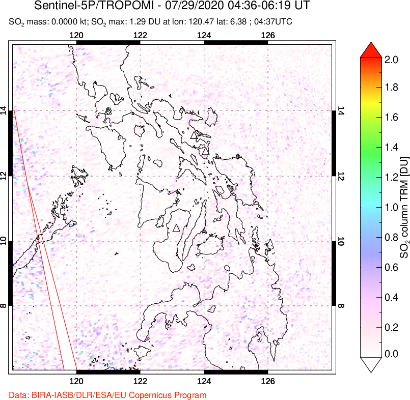 A sulfur dioxide image over Philippines on Jul 29, 2020.