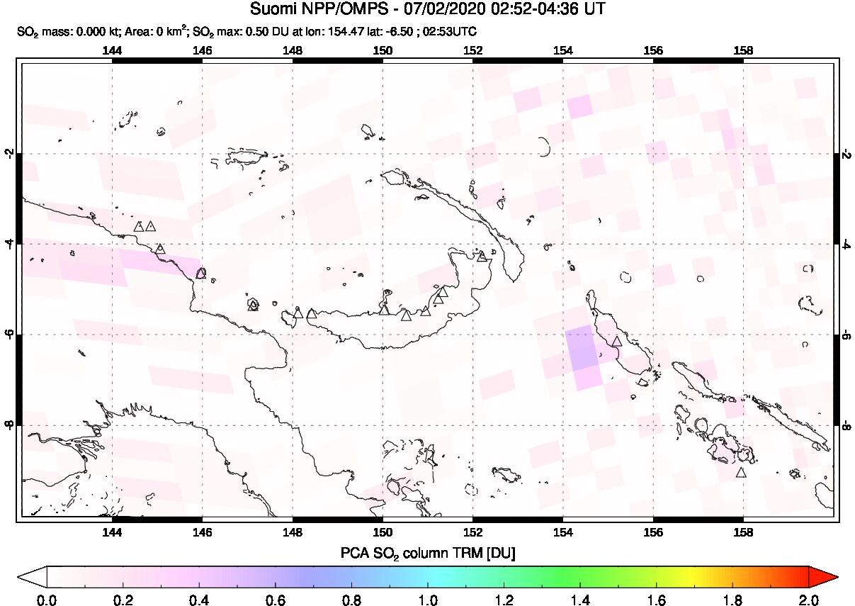 A sulfur dioxide image over Papua, New Guinea on Jul 02, 2020.