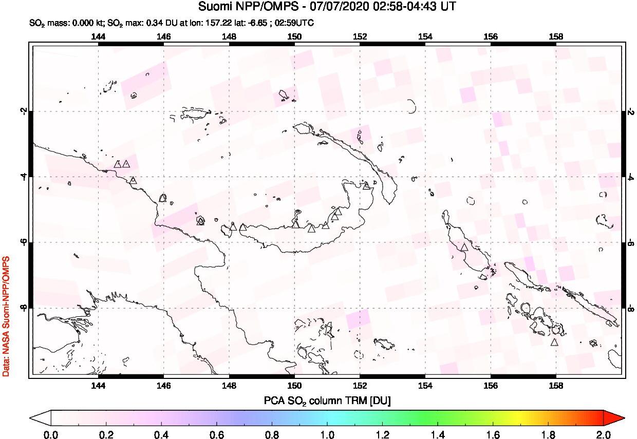 A sulfur dioxide image over Papua, New Guinea on Jul 07, 2020.