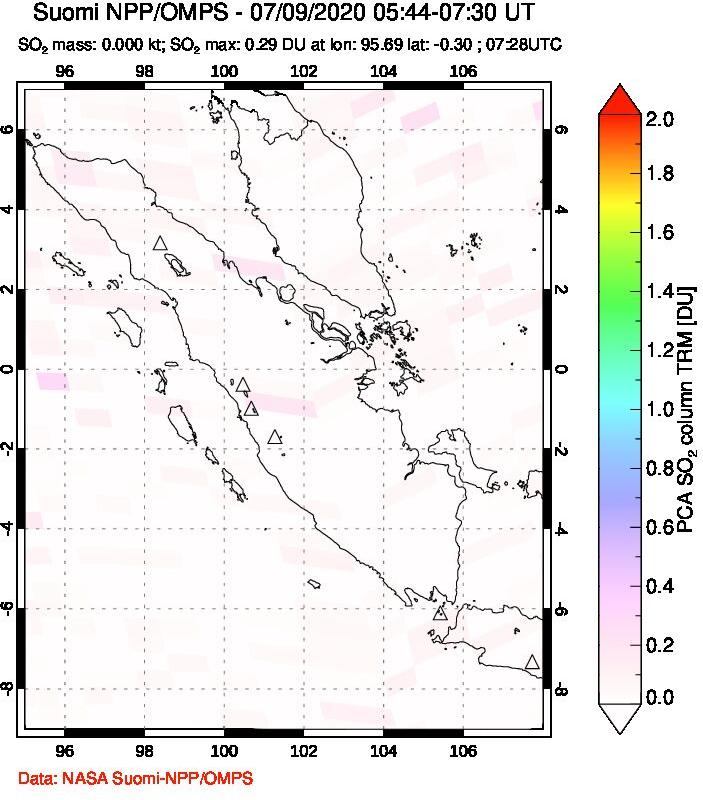 A sulfur dioxide image over Sumatra, Indonesia on Jul 09, 2020.