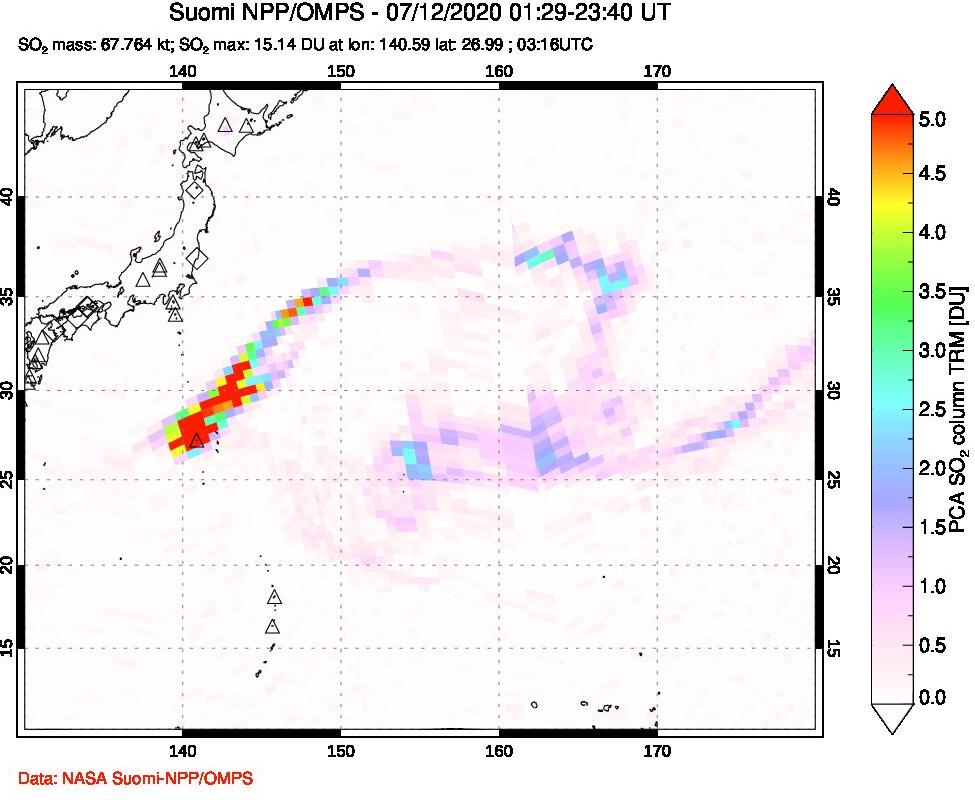 A sulfur dioxide image over Tropical Western Pacific on Jul 12, 2020.