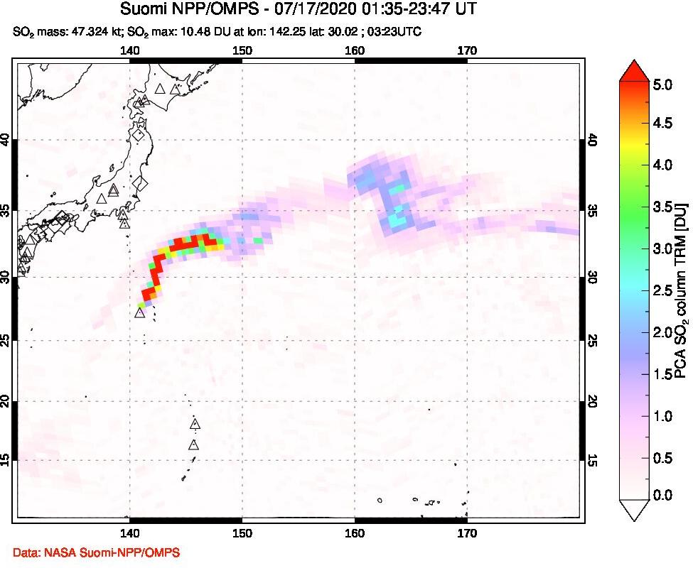 A sulfur dioxide image over Tropical Western Pacific on Jul 17, 2020.