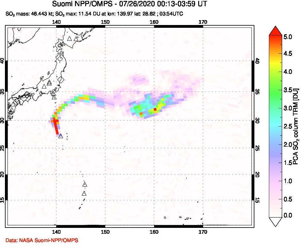 A sulfur dioxide image over Tropical Western Pacific on Jul 26, 2020.