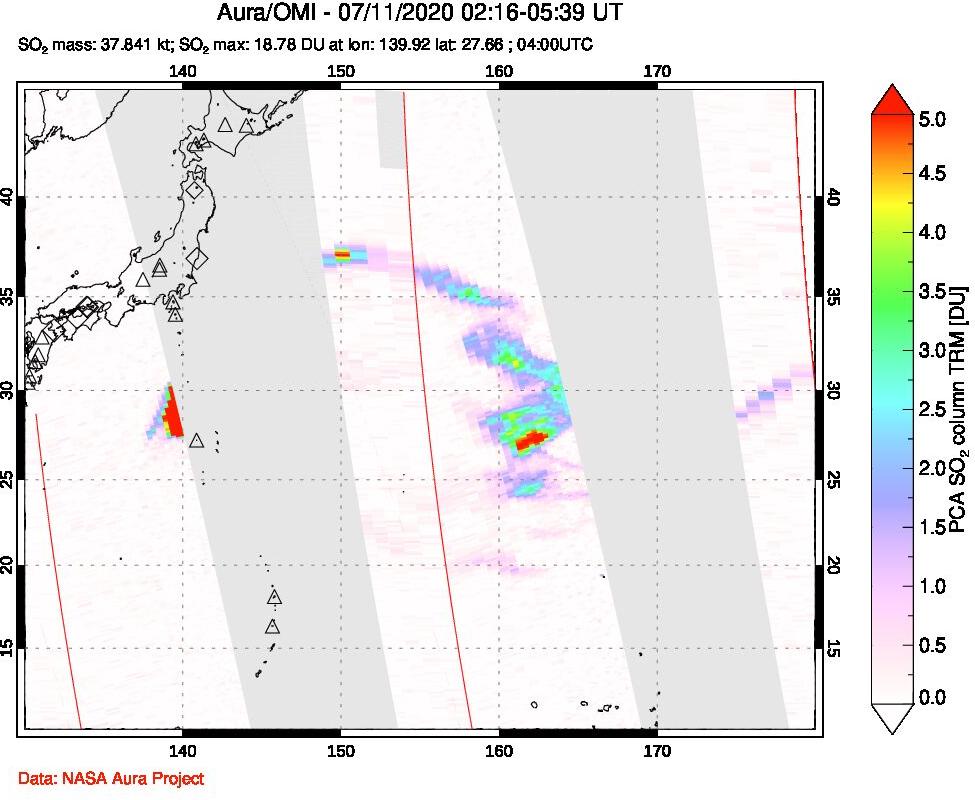 A sulfur dioxide image over Tropical Western Pacific on Jul 11, 2020.