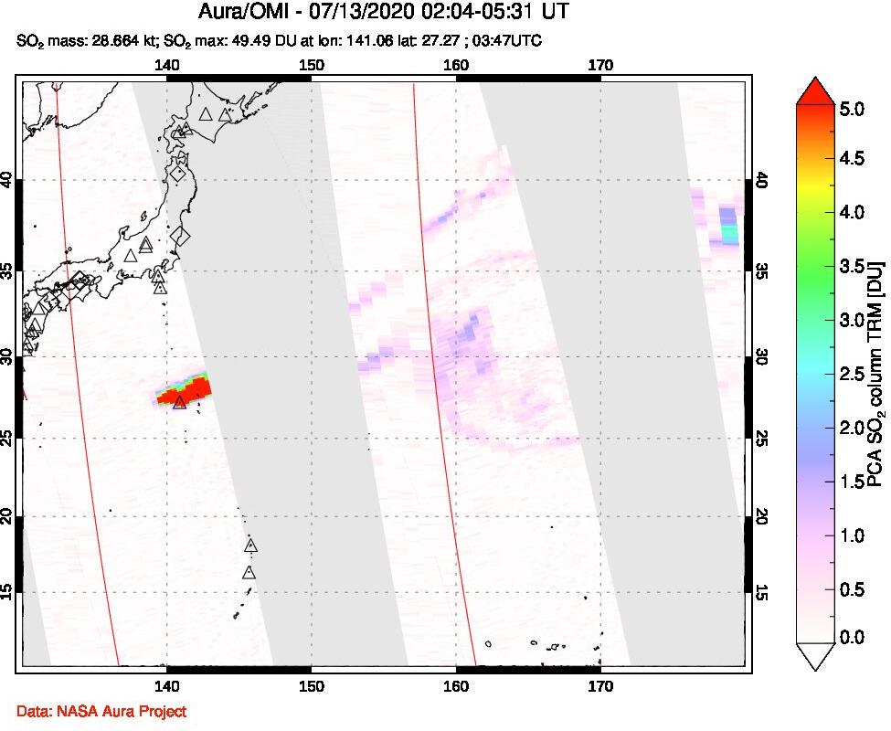 A sulfur dioxide image over Tropical Western Pacific on Jul 13, 2020.