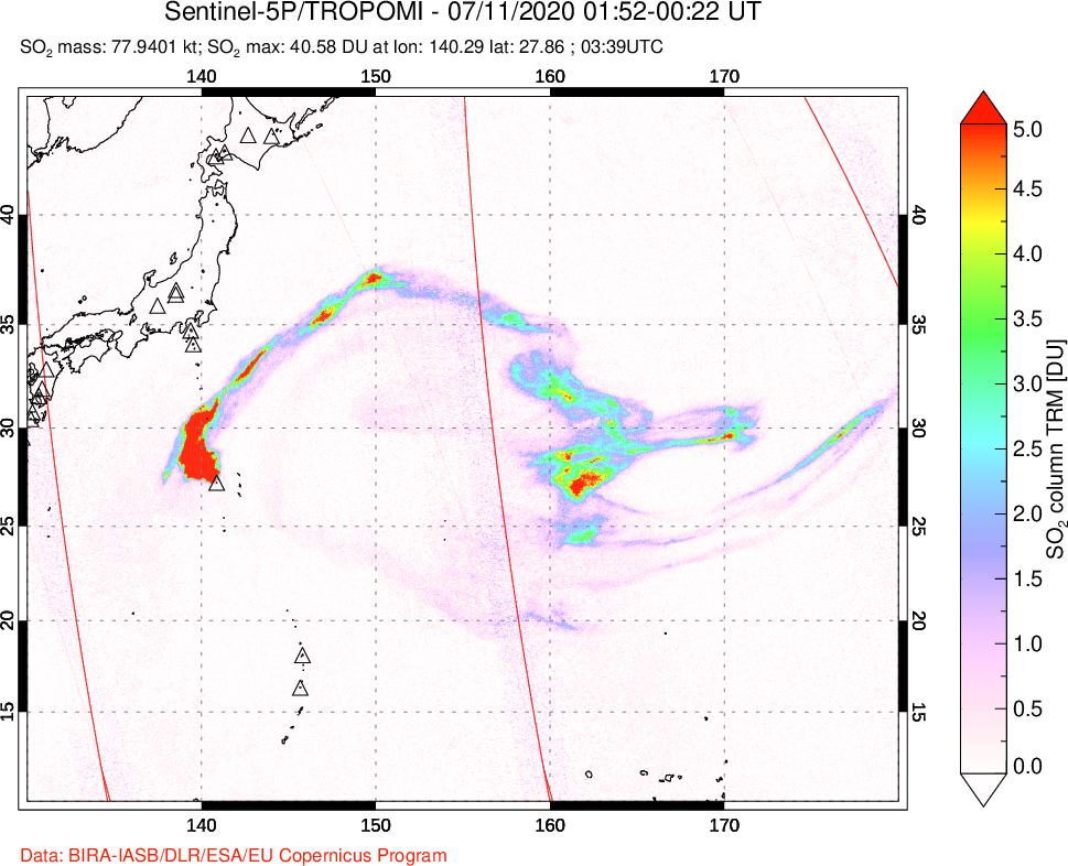 A sulfur dioxide image over Tropical Western Pacific on Jul 11, 2020.