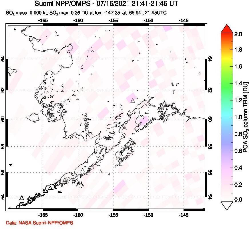 A sulfur dioxide image over Alaska, USA on Jul 16, 2021.