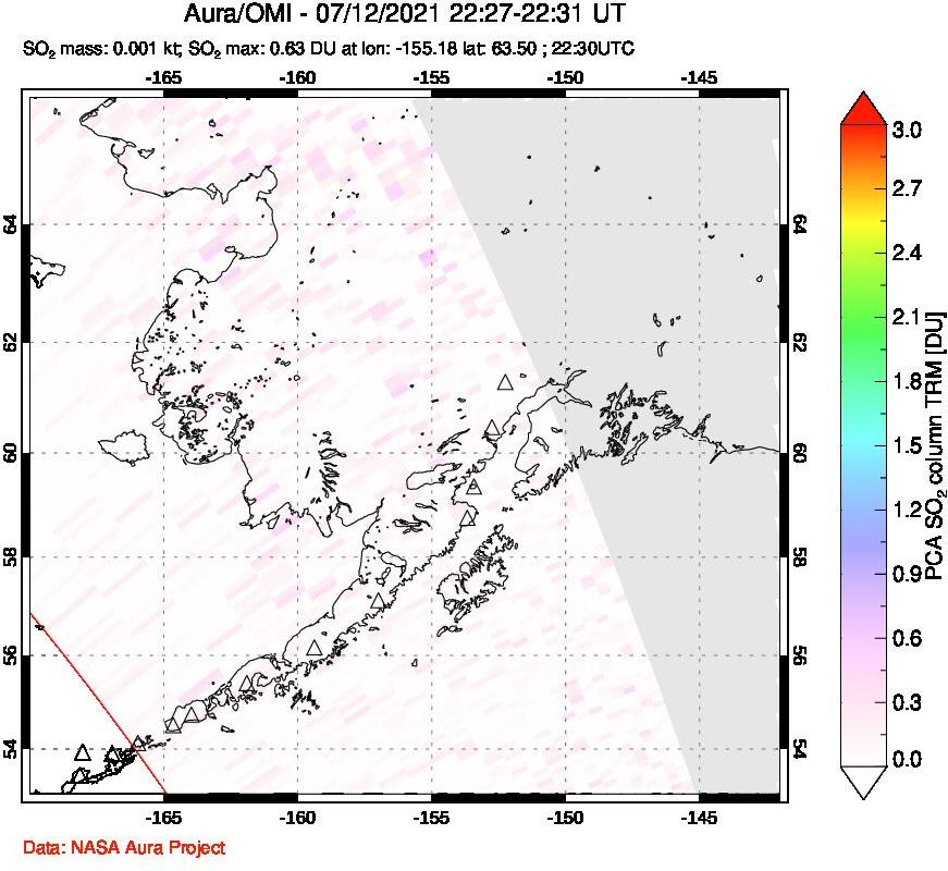 A sulfur dioxide image over Alaska, USA on Jul 12, 2021.