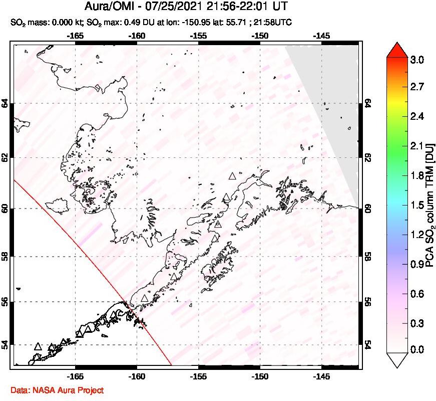 A sulfur dioxide image over Alaska, USA on Jul 25, 2021.