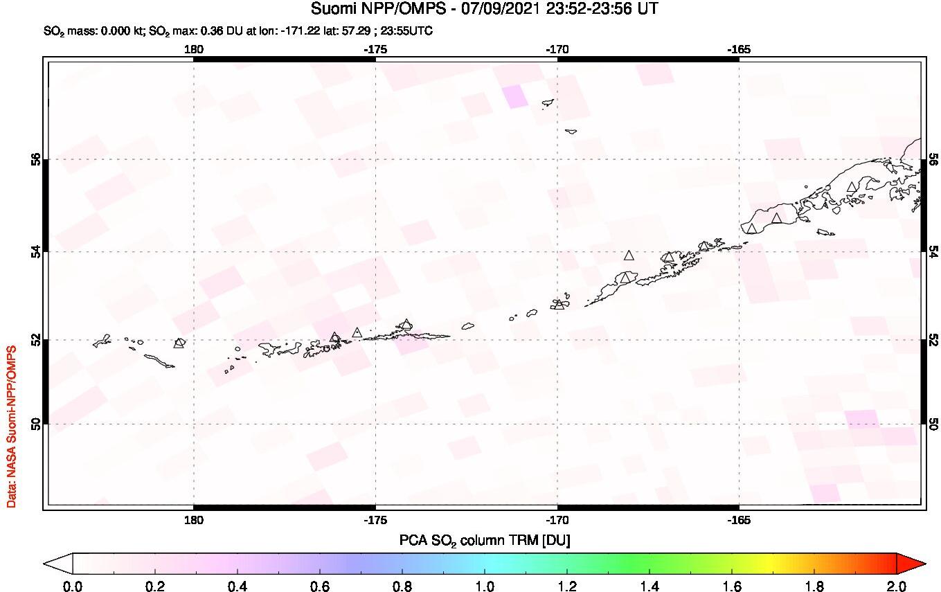 A sulfur dioxide image over Aleutian Islands, Alaska, USA on Jul 09, 2021.