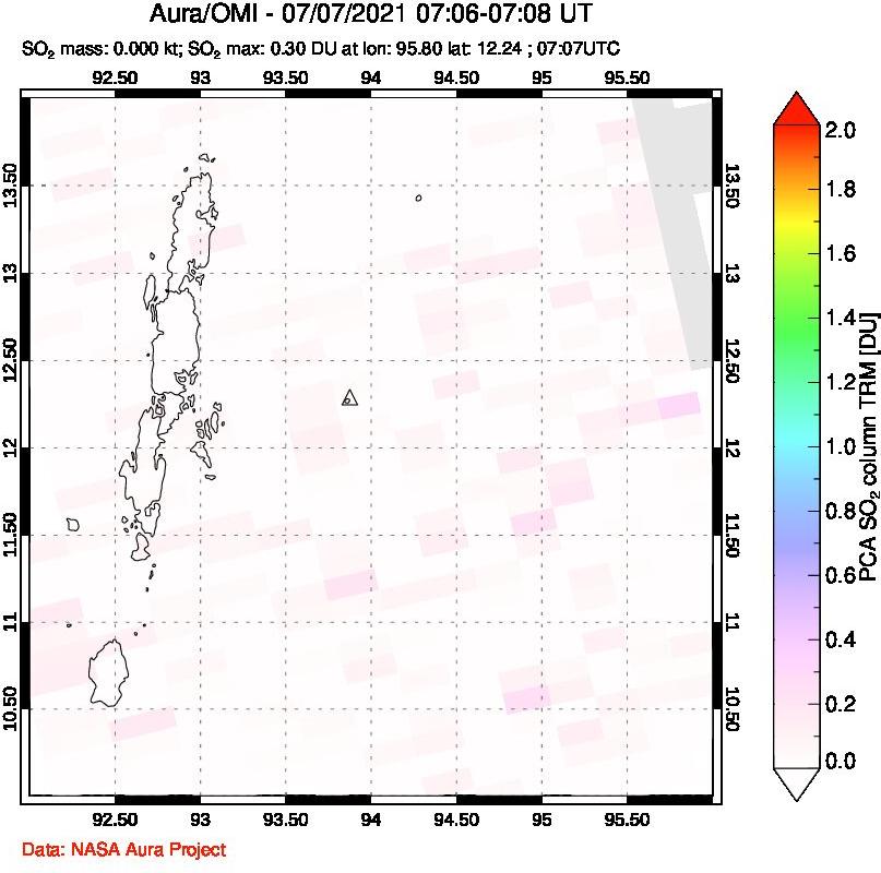A sulfur dioxide image over Andaman Islands, Indian Ocean on Jul 07, 2021.