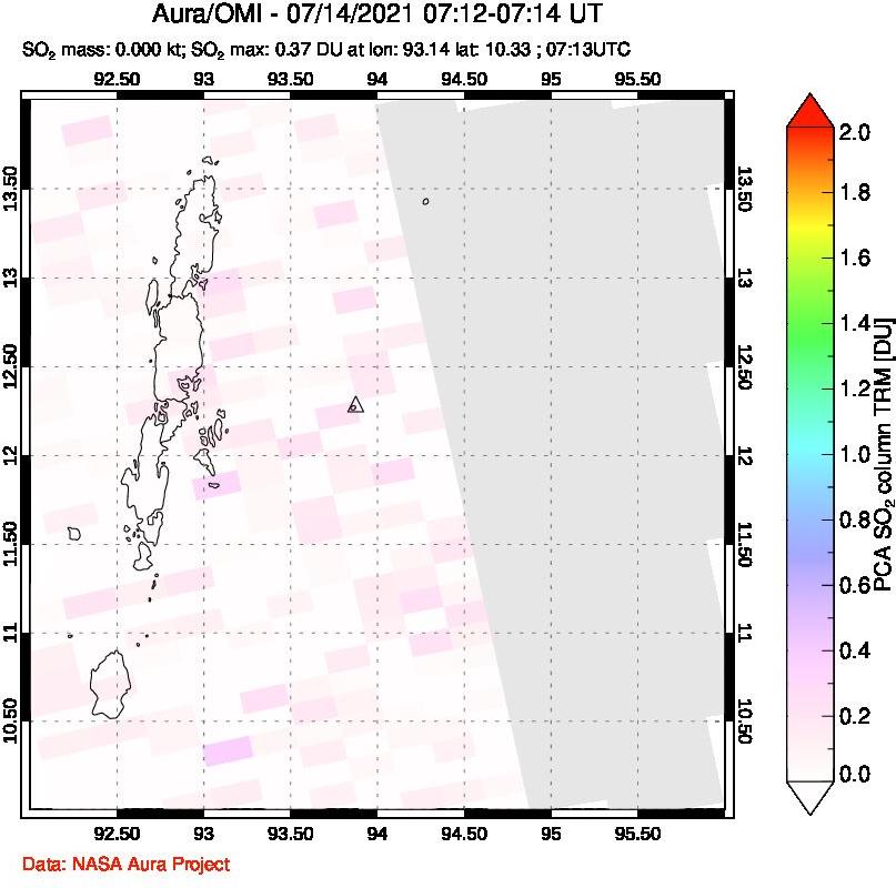 A sulfur dioxide image over Andaman Islands, Indian Ocean on Jul 14, 2021.