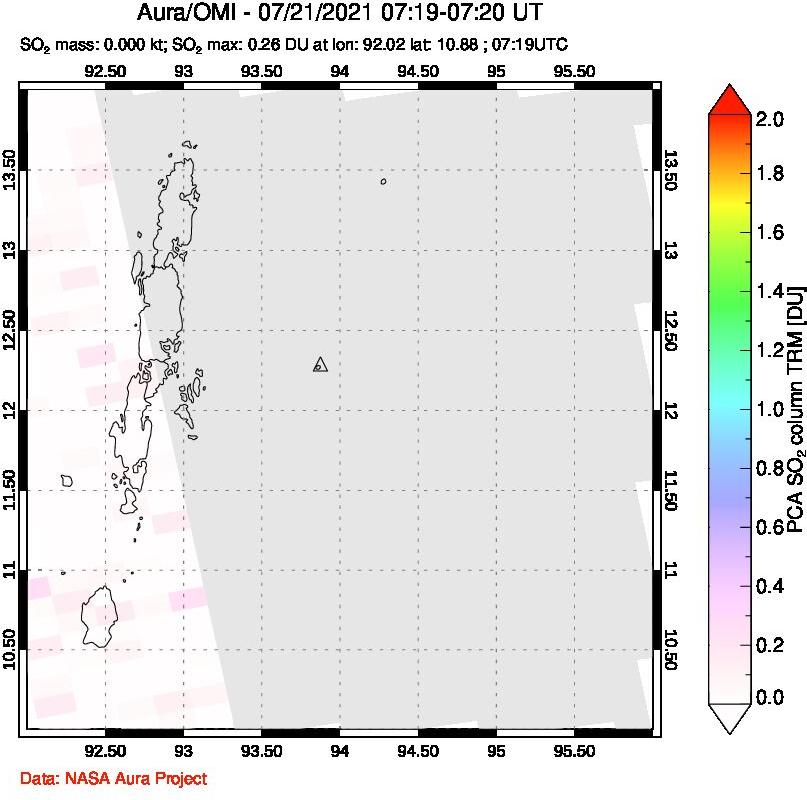 A sulfur dioxide image over Andaman Islands, Indian Ocean on Jul 21, 2021.