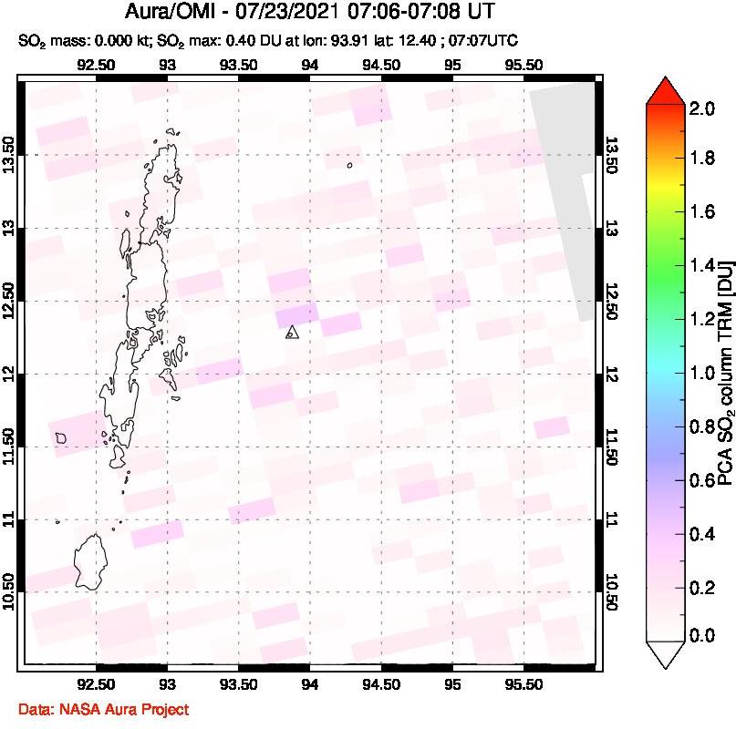 A sulfur dioxide image over Andaman Islands, Indian Ocean on Jul 23, 2021.
