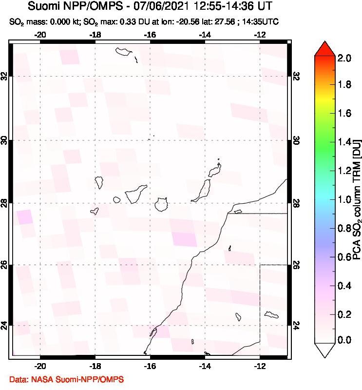A sulfur dioxide image over Canary Islands on Jul 06, 2021.