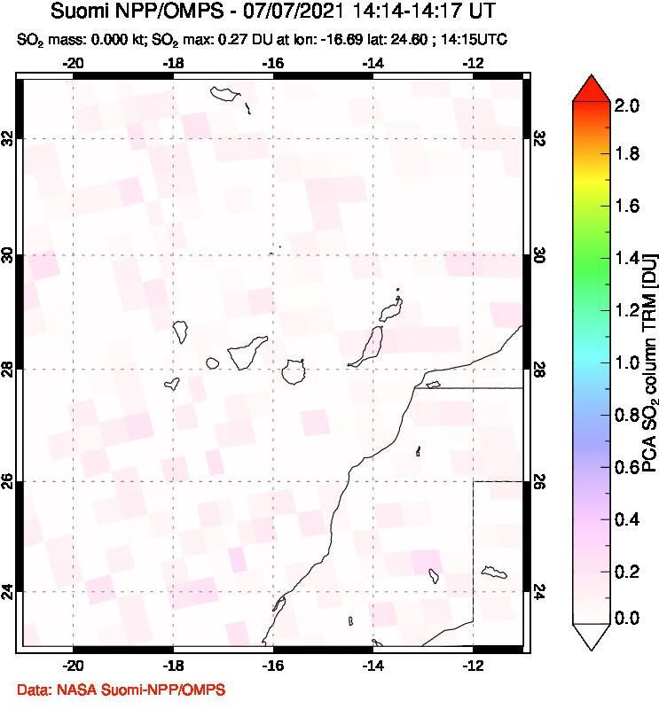 A sulfur dioxide image over Canary Islands on Jul 07, 2021.