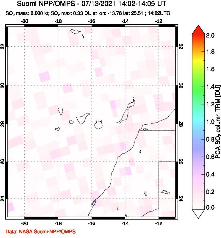 A sulfur dioxide image over Canary Islands on Jul 13, 2021.