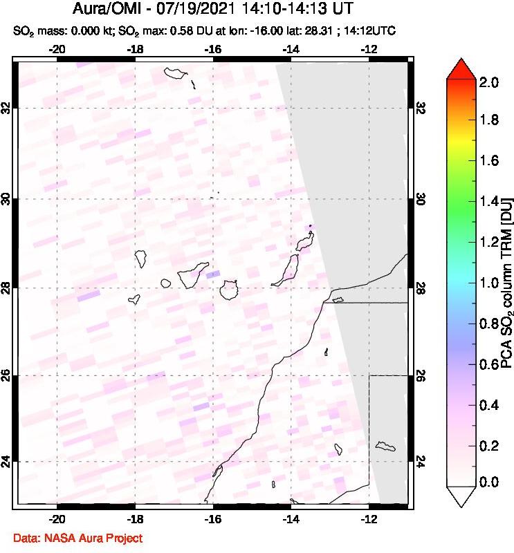 A sulfur dioxide image over Canary Islands on Jul 19, 2021.